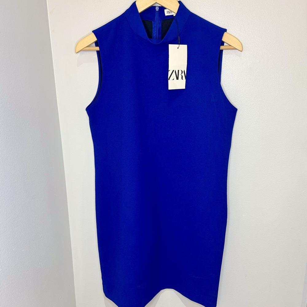 ZARA Sleeveless Mod Retro Mini Dress Blue Medium NEW W Tags Cocktail Women's